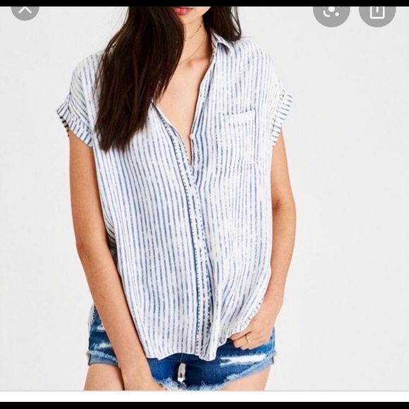 AMERICAN EAGLE STRIPED BUTTON UP SHIRT - Picture 2 of 6